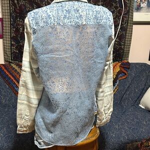 Ryan Michaels Cotton Striped Shirt with sheer lace back -button down